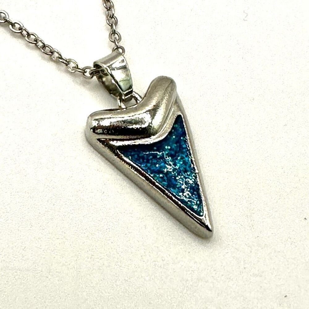Faux blue fire opal silver tone pendant necklace